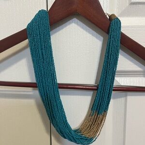 Elegant Teal and Gold Beaded Necklace